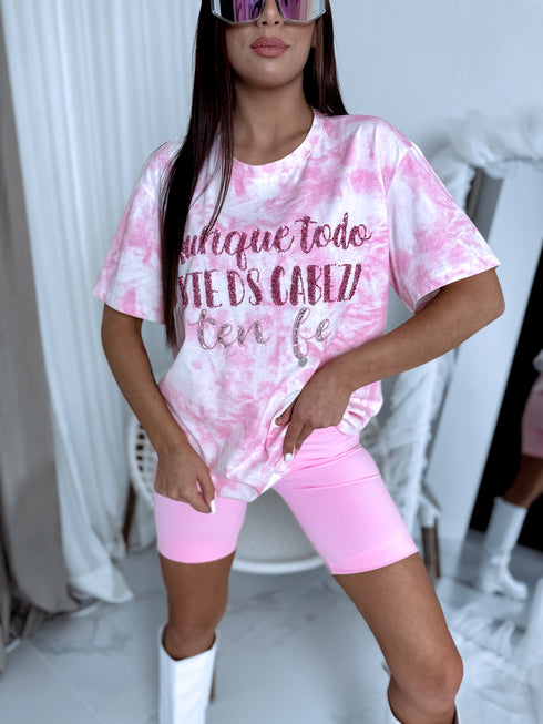 LIMITED T-shirt "CAN BE HAPPY" - WHITE WITH PINK